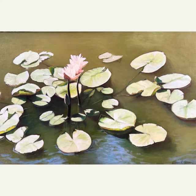 Elyse Gerard, known for her landscapes, portraits and still lifes, uses oil on mounted linen. Water Lilies at Noon is just...