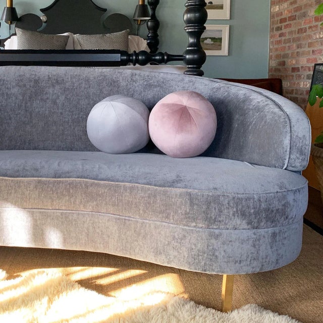 Mid-Century Modern Ball Pillow, Silver For Sale - Image 3 of 6