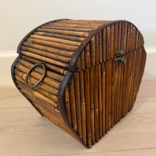 Vintage Split Reed and Brass Ring Box For Sale - Image 4 of 12