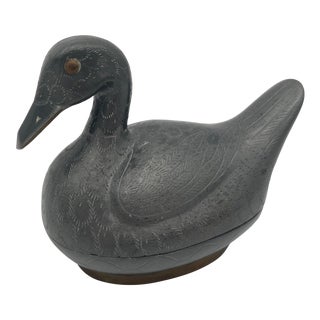 1960s Vintage Pewter Duck Trinket Box For Sale