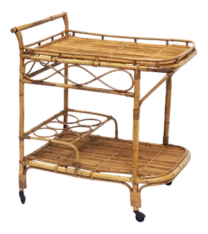 Italian Midcentury Rattan Cane and Bamboo Drinks Cart