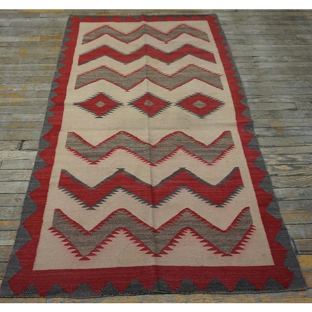 Early 20th Century Awesome Ivory Background Color and Tribal Geometric Design Antique American Navajo Flatweave Rug For Sale - Image 5 of 18