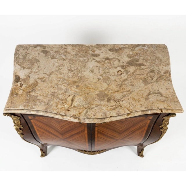 1960s Bombe Louis XV Style Marble Top Commode With Bronze Ormolu For Sale - Image 4 of 4
