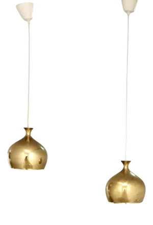 Löken Pendant Lamps in Brass by Helge Zimdal for Falkenbergs, Sweden, 1960s, Set of 2