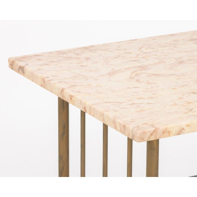 Mid-Century Modern Modern Pink Travertine Brass Side Tables, Pair For Sale - Image 3 of 7
