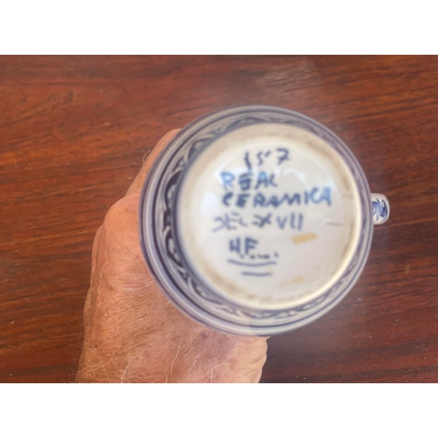 1970s 1970s Handpainted Portuguese Coimbra Ceramic Blue & White Bud Vase For Sale - Image 5 of 5