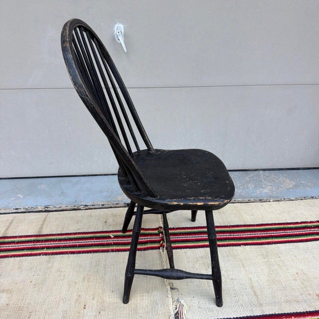 Antique Black Painted Bow-Back Kitchen Windsor Side Chair, Ca. 1800 For Sale - Image 6 of 12