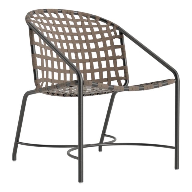 Brown Jordan Kantan Aluminum Suncloth Arm Chair, Textured Pewter frame with Mica fabric For Sale