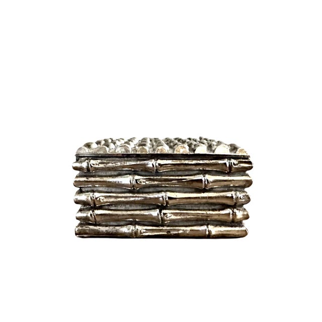 Maison Baguès Vintage French Petite Silver Plated Faux Bamboo Box / Container, Manner of Maison Bagues, Circa 1960 For Sale - Image 4 of 8