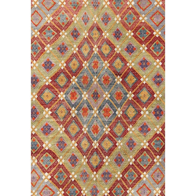 Colorful Kilim/Jijim With Diamonds in Light Green, Light Blue and Red For Sale - Image 4 of 6