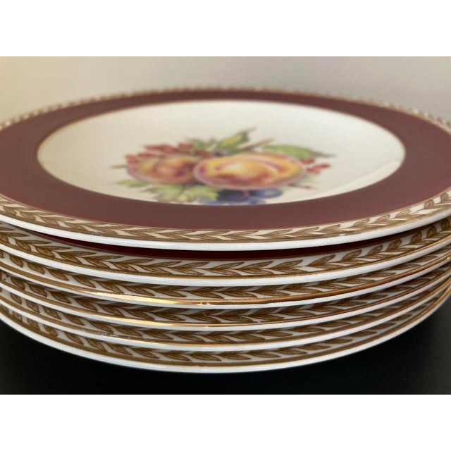 Early 20th Century Crown Ducal Red Burgundy and Gold Border Fruit Decorated Porcelain Plates- Set of 6 For Sale - Image 10 of 18