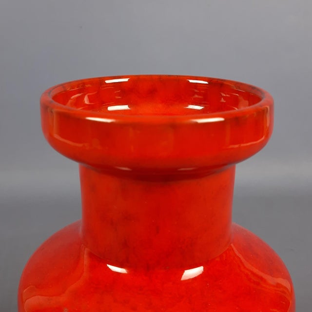 Fire Red Ceramic Vase with Marbled Enamel, 1970s For Sale - Image 4 of 11