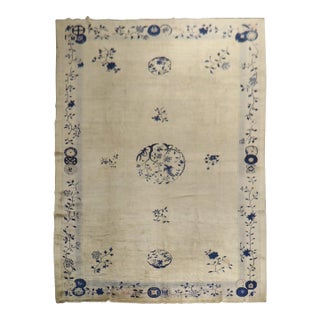 Early 20th Century Beige Gray Blue Chinese Peking Rug For Sale
