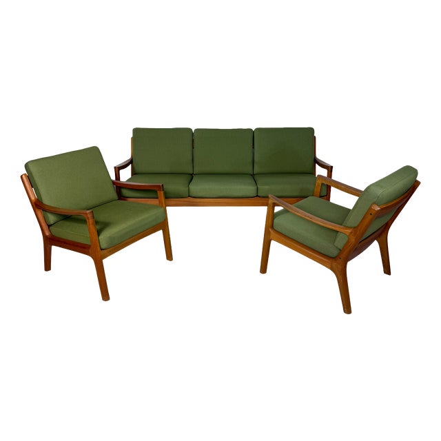 Senator Three-Seater Sofa and Lounge Chairs in Teak by Ole Wanscher for France & Søn, 1960s, Set of 3 For Sale