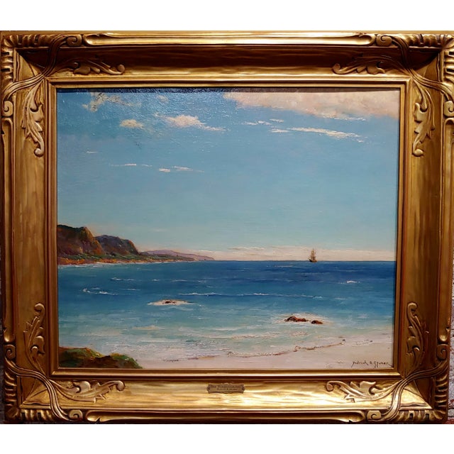 Dedrick Stuber -Beautiful 1920s California Turquoise Beach oil painting on board -Signed circa 1920/30s frame size 31 x...