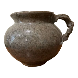 Vintage Handmade Stoneware Glazed Vessel/Pitcher With Swirl Decor Handle