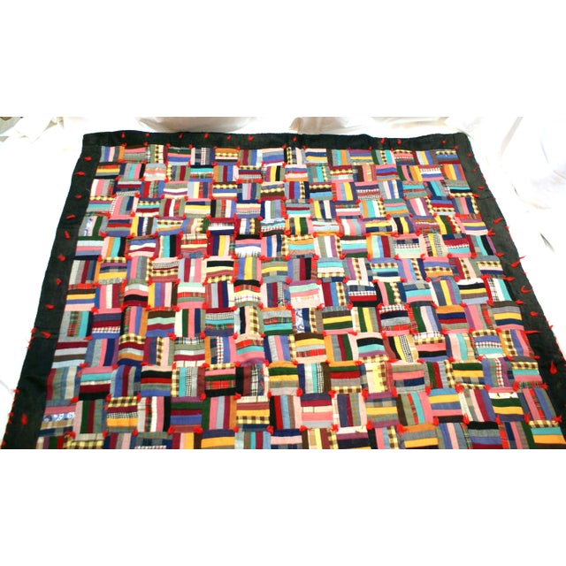 Vintage American Handmade Cabin Strip Quilt For Sale - Image 4 of 9