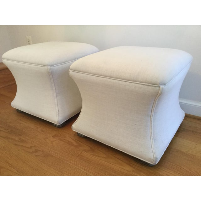 Traditional Ethan Allen Corbin OffWhite Linen Ottomans a Pair Chairish