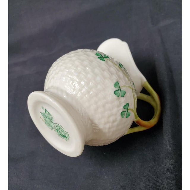 Vintage Belleek Basketweave Shamrock Creamer - 2nd Green Mark - Ireland - 1955 - 1965 For Sale In Los Angeles - Image 6 of 11