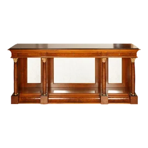 Neo Classical Style Burl Walnut Mirrored Back Console Table / Credenzas