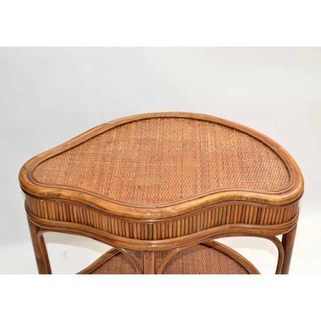 Vintage Chinoiserie Bamboo & Rattan Handmade Two-Tier Side, End Table Asian Modern 70s For Sale In Miami - Image 6 of 13