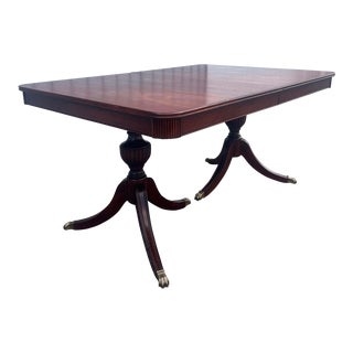 Vintage 1940’s Mahogany Double Pedestal Regency Dining Table With 2 Leaves For Sale