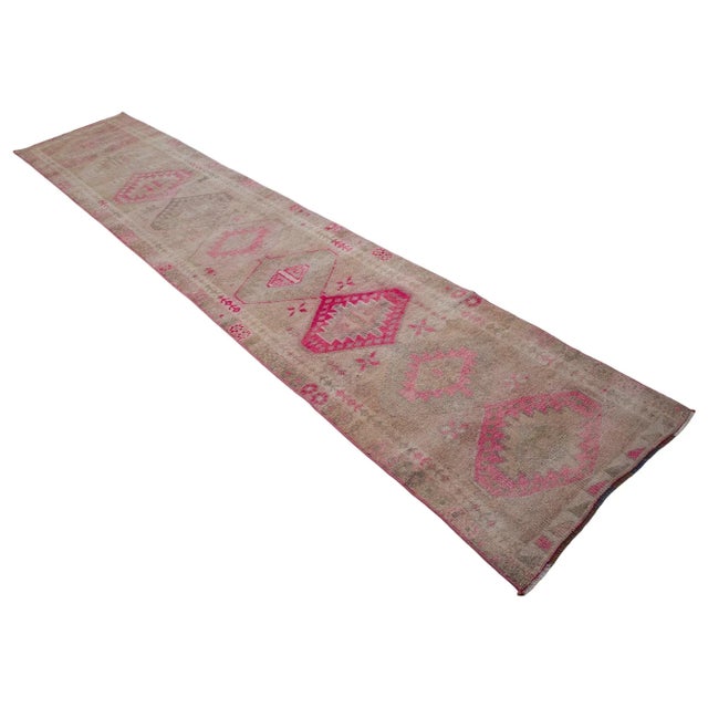 1960s Hand-Knotted Turkish Runner Rug . Low Pile Hallway Decor - 2′6″ × 12′10″ For Sale - Image 5 of 10
