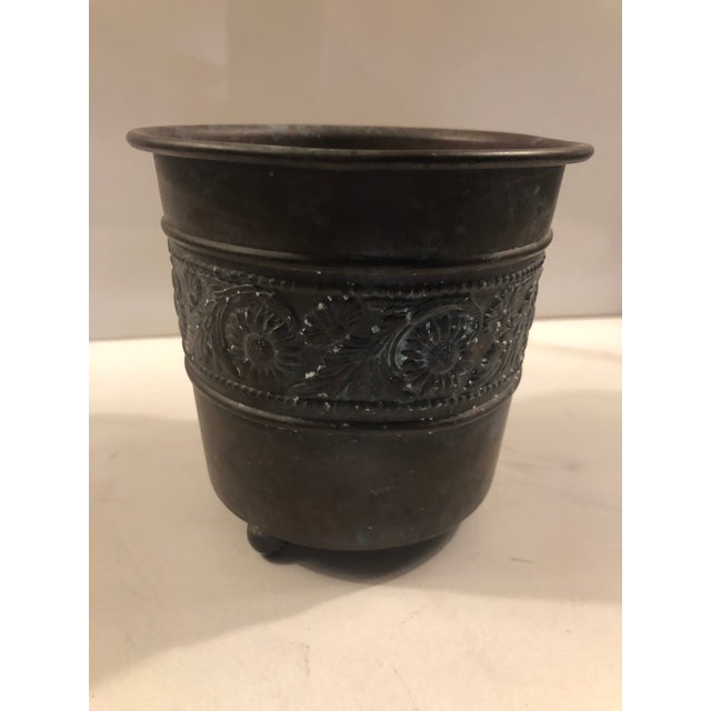 English Floral Embossed Copper Footed Planter For Sale - Image 6 of 12
