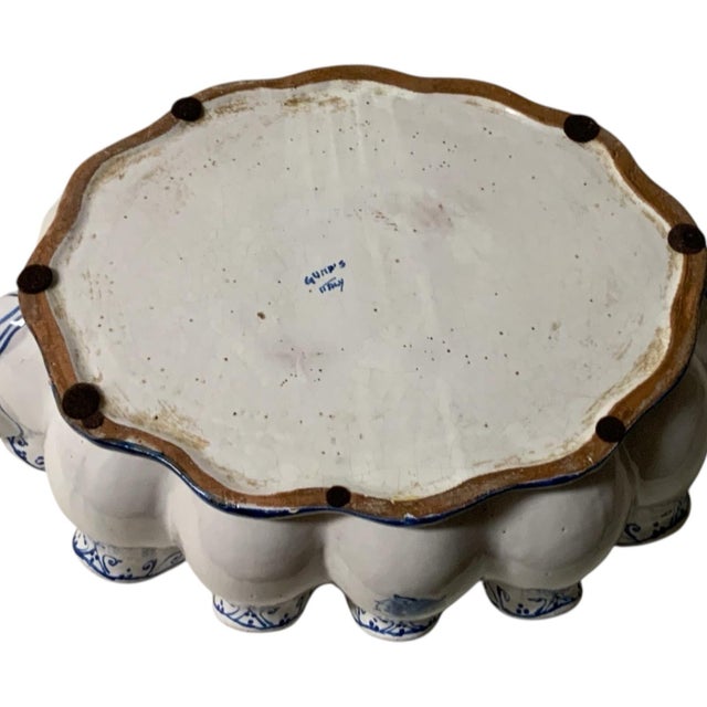 Vintage 3-Piece Italian Majolica Centerpiece Set for Gump's Blue & White Tulipiere, Platter & Matching Pair of Lidded Ginger Jars Italy 1970s-1980s For Sale In Palm Springs - Image 6 of 12