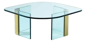 Modern Pace Collection Glass and Scalloped Brass Navette Oval Coffee Table