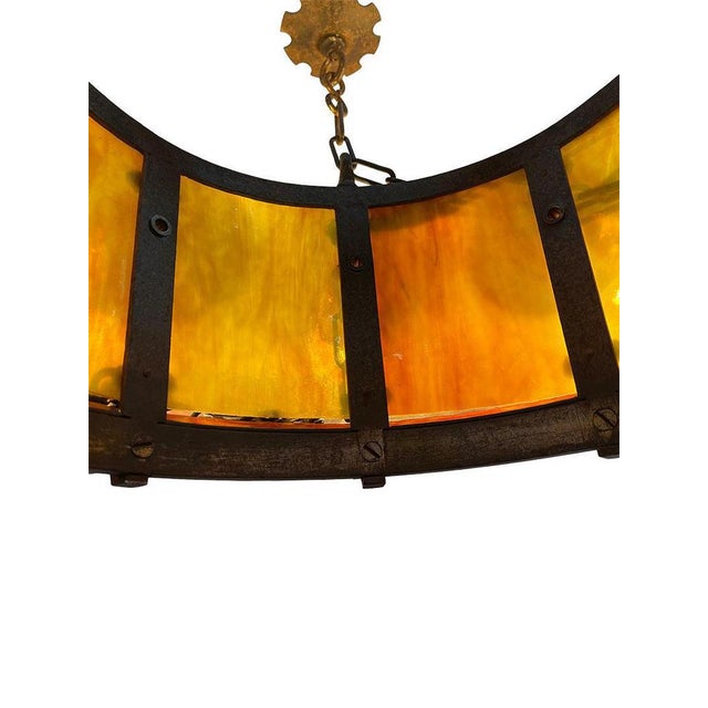 Large French Round Stained Glass Chandelier, 1900s For Sale - Image 5 of 17
