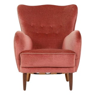1930s Danish Lounge Chair in Original Rose Velour For Sale