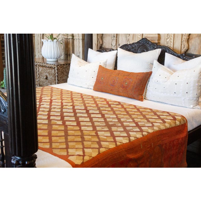 Indian Fine Saffron Bagh Phulkari Silk Throw For Sale - Image 3 of 10