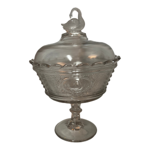 1800's Glass Swan Compote With Lid
