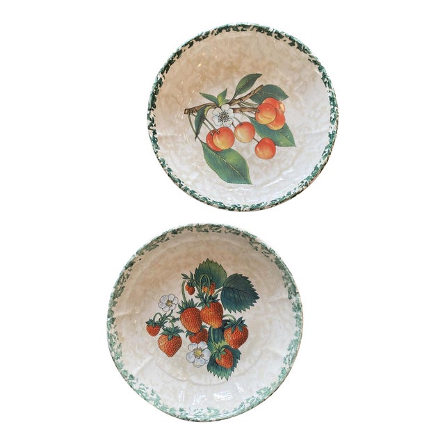 Vintage Himark Pasta Bowls With Fruit Pattern Sponge Print Rim Hand Painted and Made in Italy