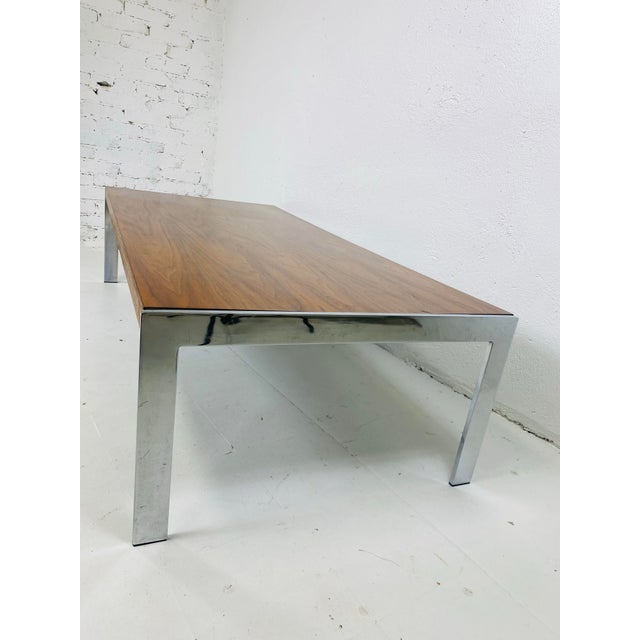 Chrome Mid-Century Vintage, Milo Baughman Dark Walnut Coffee Table For Sale - Image 8 of 12