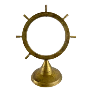 Mid 20th Century Brass Ship Wheel With Hand-Etched Detail