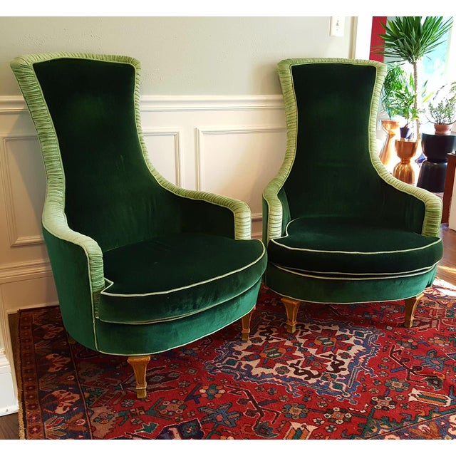 Emerald Green Velvet Club Chairs - A Pair | Chairish