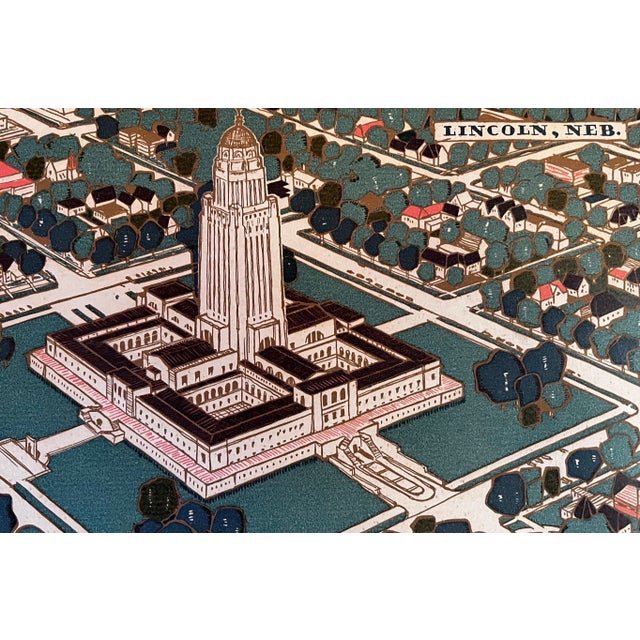 A very nice "Art Deco" aerial view of Lincoln Nebraska / Capital Building Art Print Signed in pencil in the lower right...