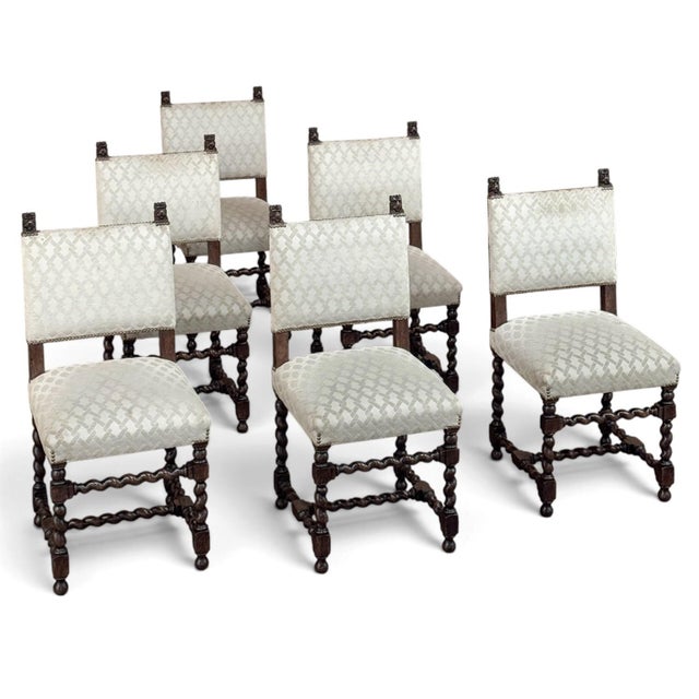 Set of 6 Antique 19th Century Renaissance Revival Oak Dining Chairs For Sale - Image 4 of 18