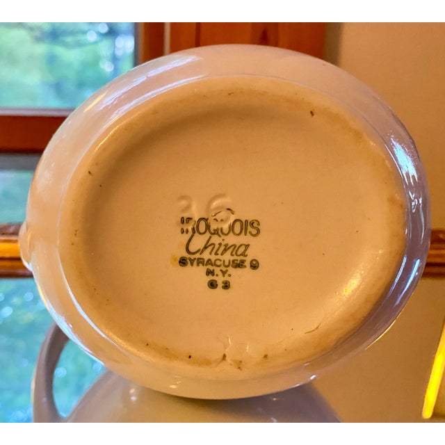 1920s Small Antique Iroquois Milk Jug/ Syrup / Gravy White W/ Black, Blue, Grey 3 Stripe For Sale - Image 6 of 7