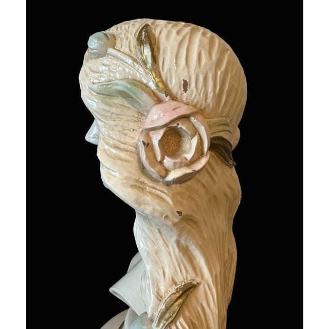 Wood Vintage Art Nouveau Carved Wood Bust Sculpture of Lady W/Flower in Hair For Sale - Image 7 of 7