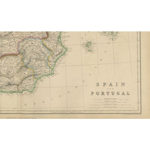 Antique Map of Spain, Portugal and Iberian Peninsula, 1860s For Sale - Image 3 of 9