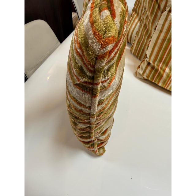 Earth Toned Striped Velvet Throw Pillows, Set of Four For Sale In San Francisco - Image 6 of 12