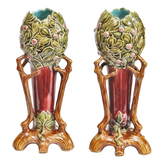 Art Nouveau Ceramic Vases, 1890s, Set of 2 For Sale