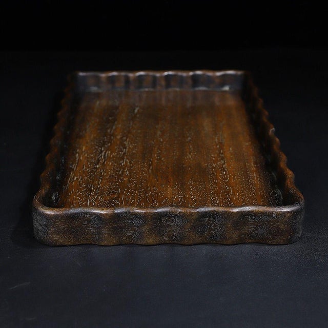 A beautifully crafted Chinese rectangular tray, likely made of Huali (rosewood). The tray features a distinctive...