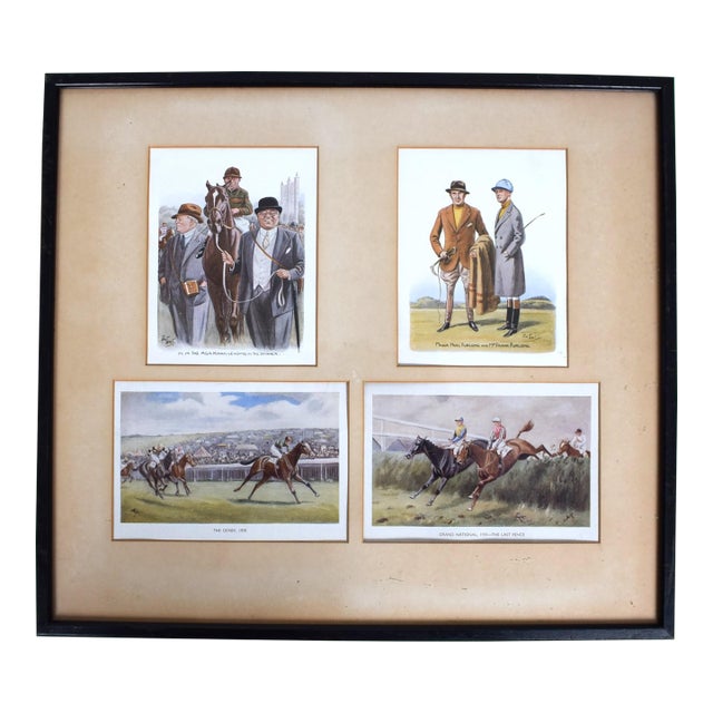 A Set of Four Framed Images Relating to 1930s Horseracing Derby & Grand National Etc For Sale