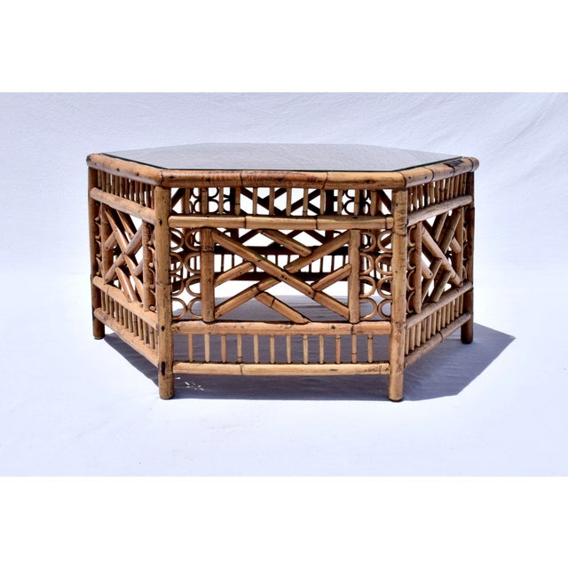 Hexagon Coffee Table English Tortoise Bamboo and Cane, 1970's For Sale - Image 9 of 9