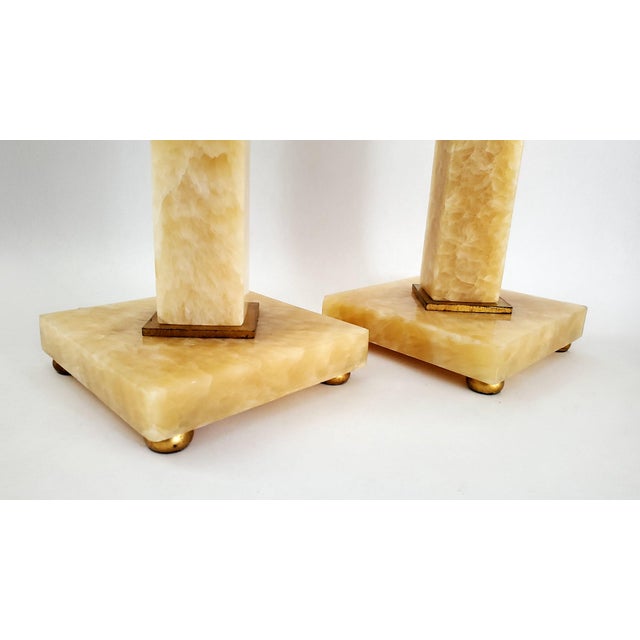 Metal Vintage Italian Rialto Marble & Gold Leaf Art Deco Style Table Lamps - a Pair For Sale - Image 7 of 11