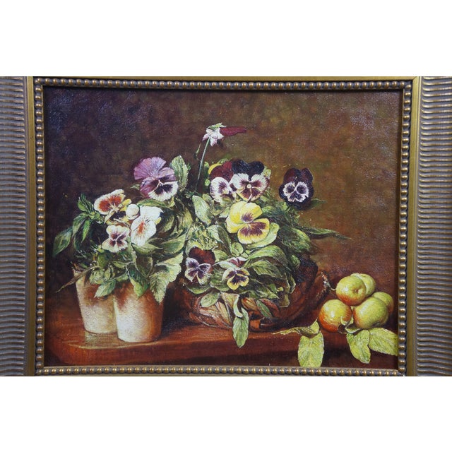 Textile 20th Century Still Life With Pansies Oil Painting After Henri Fantin-Latour 29" For Sale - Image 7 of 10